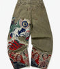 Riot Horror Graphic Embroidery Wide Leg Denim Jeans in Washed Grey