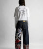Riot Horror Graphic Embroidery Wide Leg Denim Jeans in Washed Grey