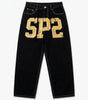 Riot Gold Number Graphic Oversized Denim Jeans in Black