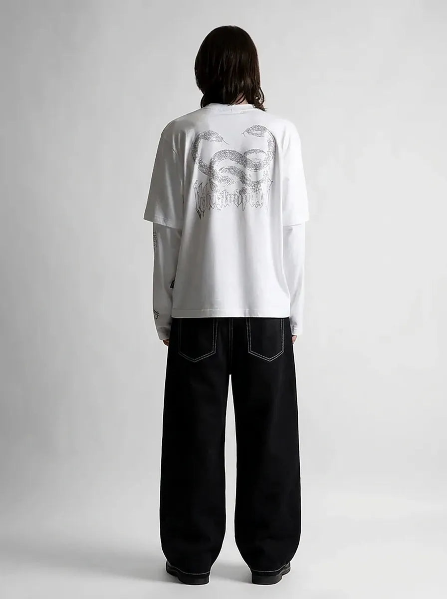 Riot Gold Number Graphic Oversized Denim Jeans in Black