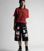 Harajuku Cartoon Patch Baggy Denim Jorts in Black
