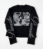 Dark Face Graphic Script Sleeve Long Sleeve Tee in Black