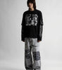 Dark Face Graphic Script Sleeve Long Sleeve Tee in Black