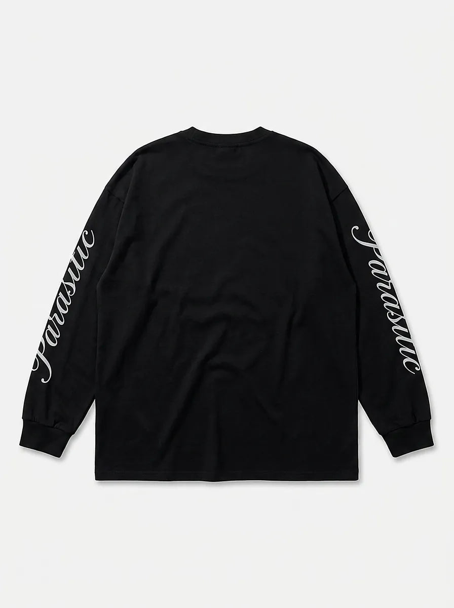 Dark Face Graphic Script Sleeve Long Sleeve Tee in Black