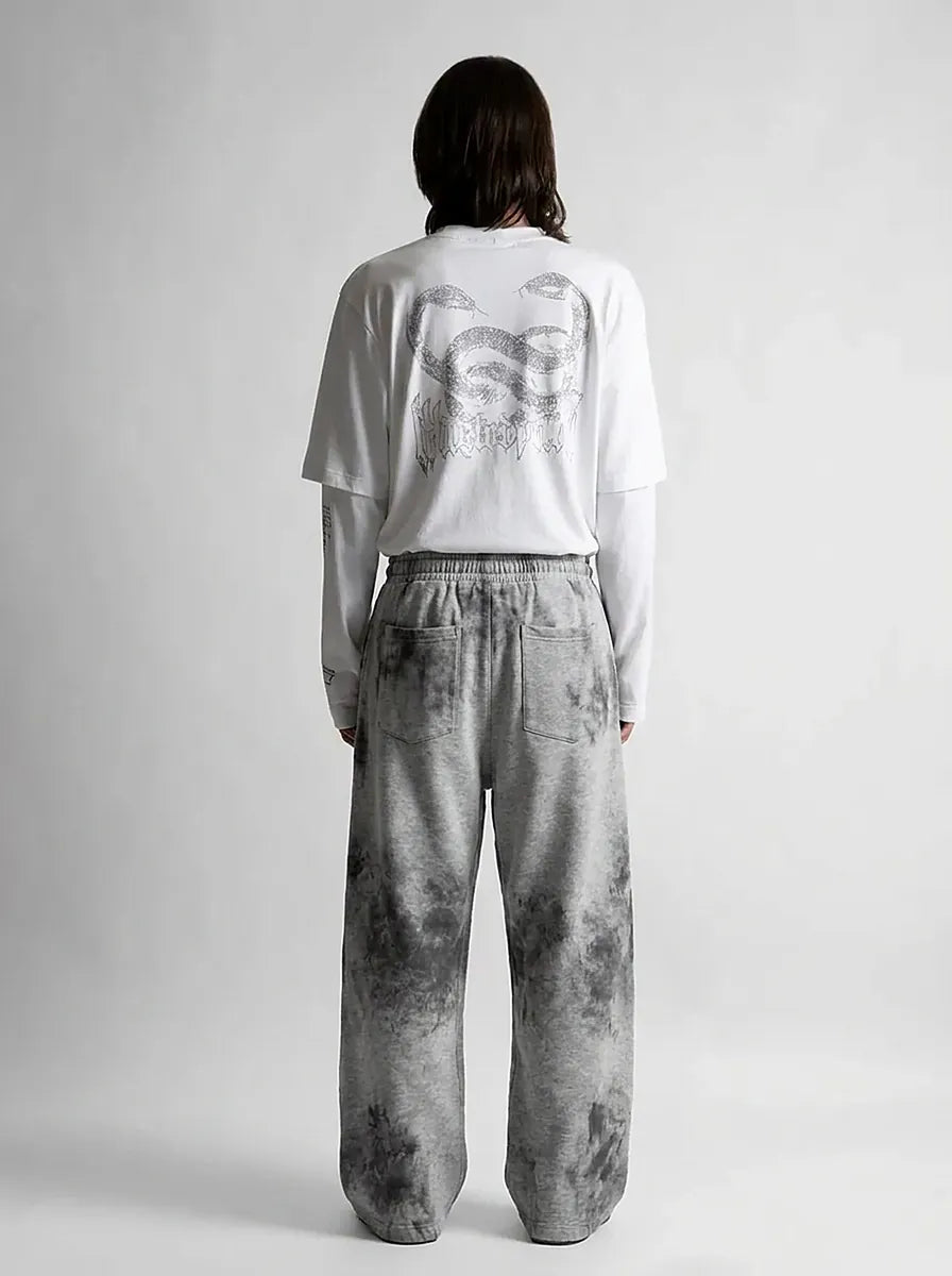 Riot American Flag Graphic Wide Leg Sweatpants in Washed Grey