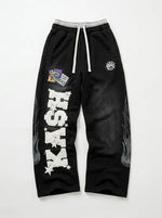 Riot "KASH" Star Print Wide Leg Sweatpants in Black