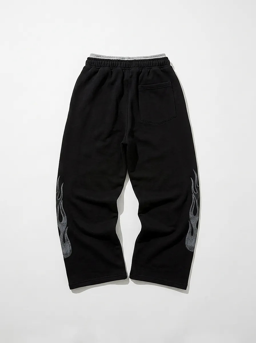 Riot "KASH" Star Print Wide Leg Sweatpants in Black