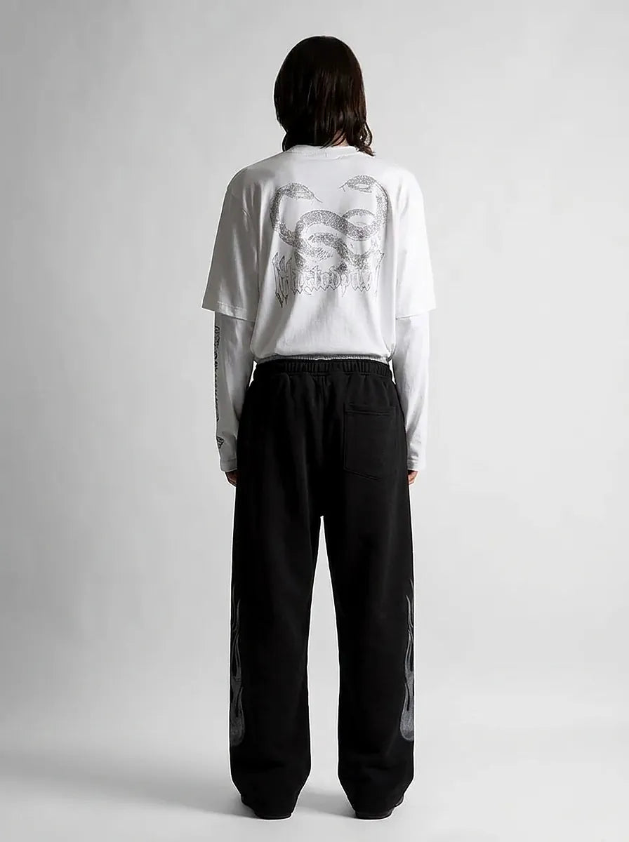 Riot "KASH" Star Print Wide Leg Sweatpants in Black