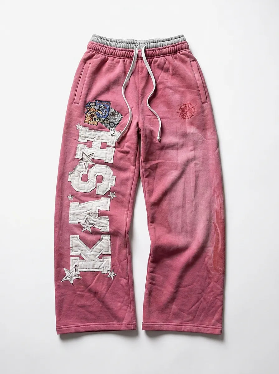 Riot "KASH" Star Print Wide Leg Sweatpants in Black