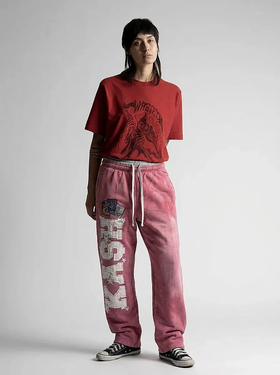 Riot "KASH" Star Print Wide Leg Sweatpants in Black