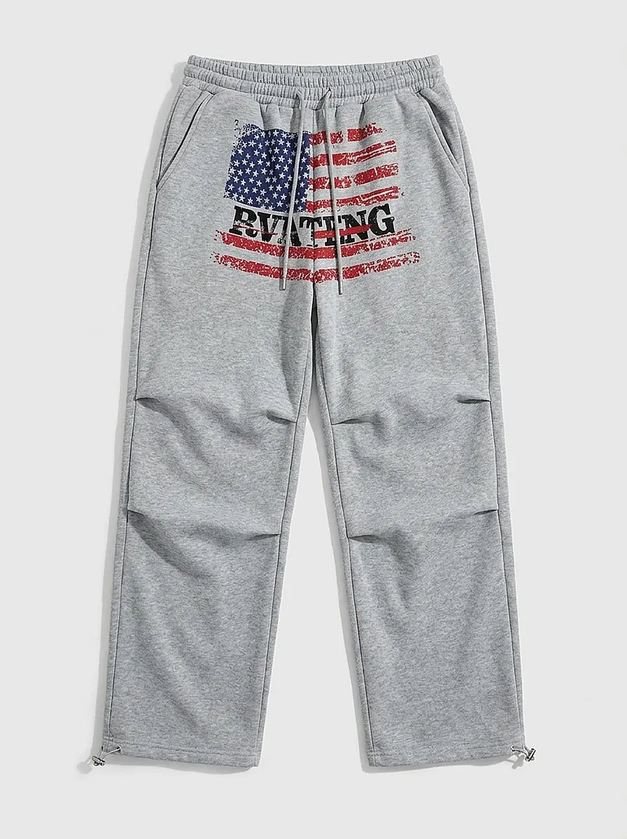Riot American Flag Graphic Baggy Joggers in Grey