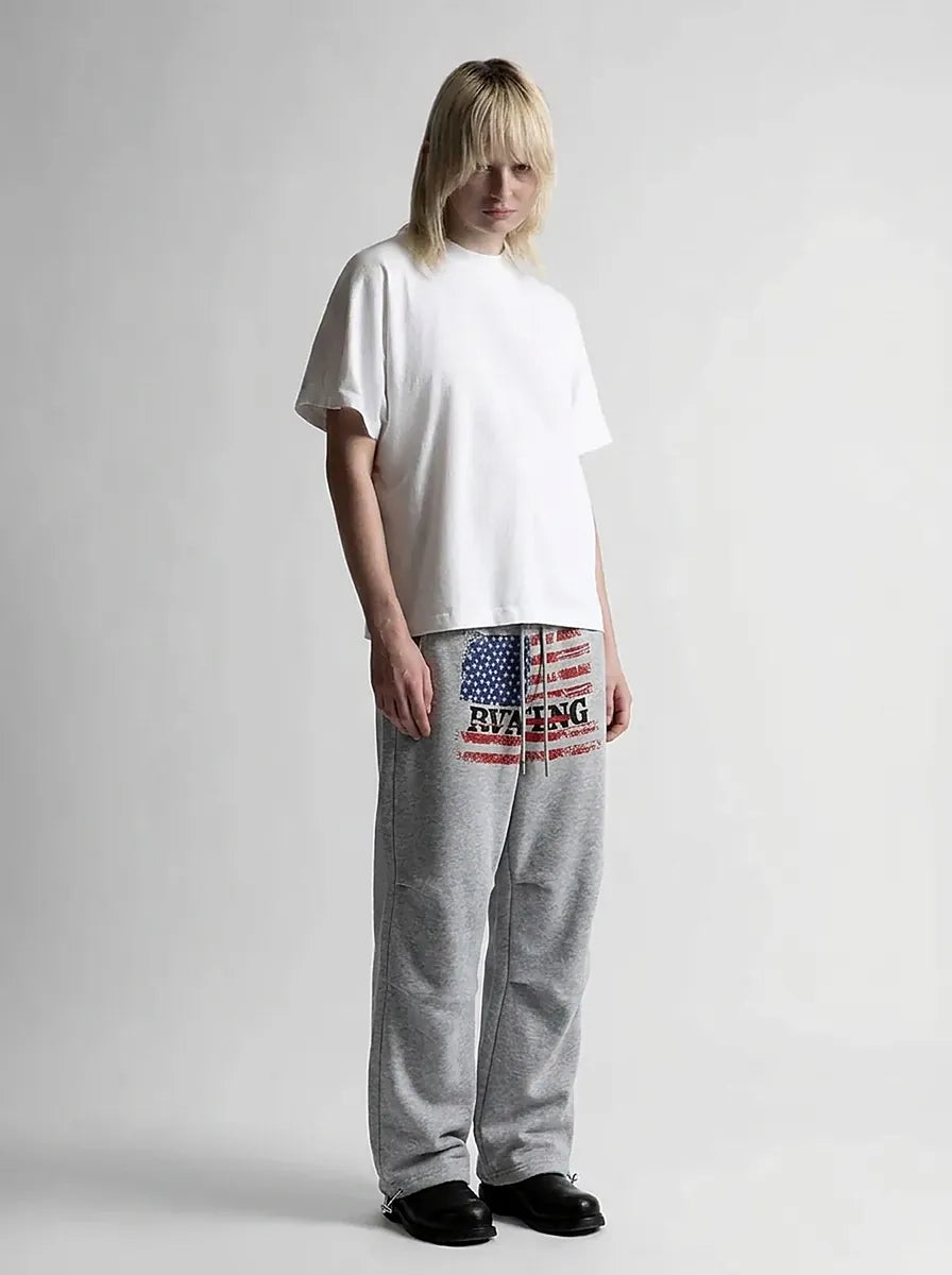Riot American Flag Graphic Baggy Joggers in Grey