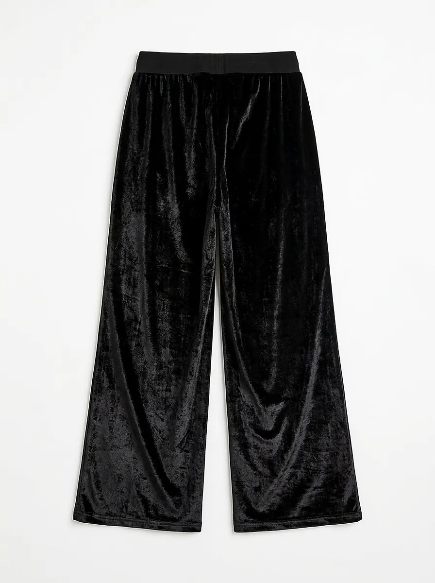 Riot Rhinestone Star Velvet Flare Trousers in Black