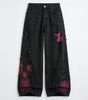 Riot Butterfly Graphic Baggy Denim Jeans in Washed Black