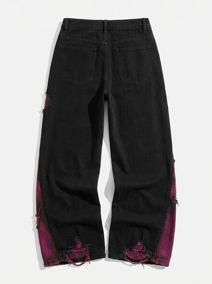 Riot Butterfly Graphic Baggy Denim Jeans in Washed Black