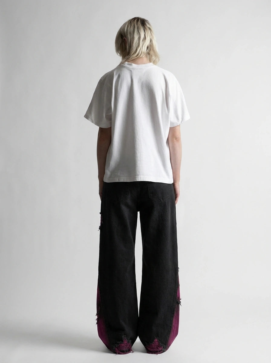 Riot Butterfly Graphic Baggy Denim Jeans in Washed Black