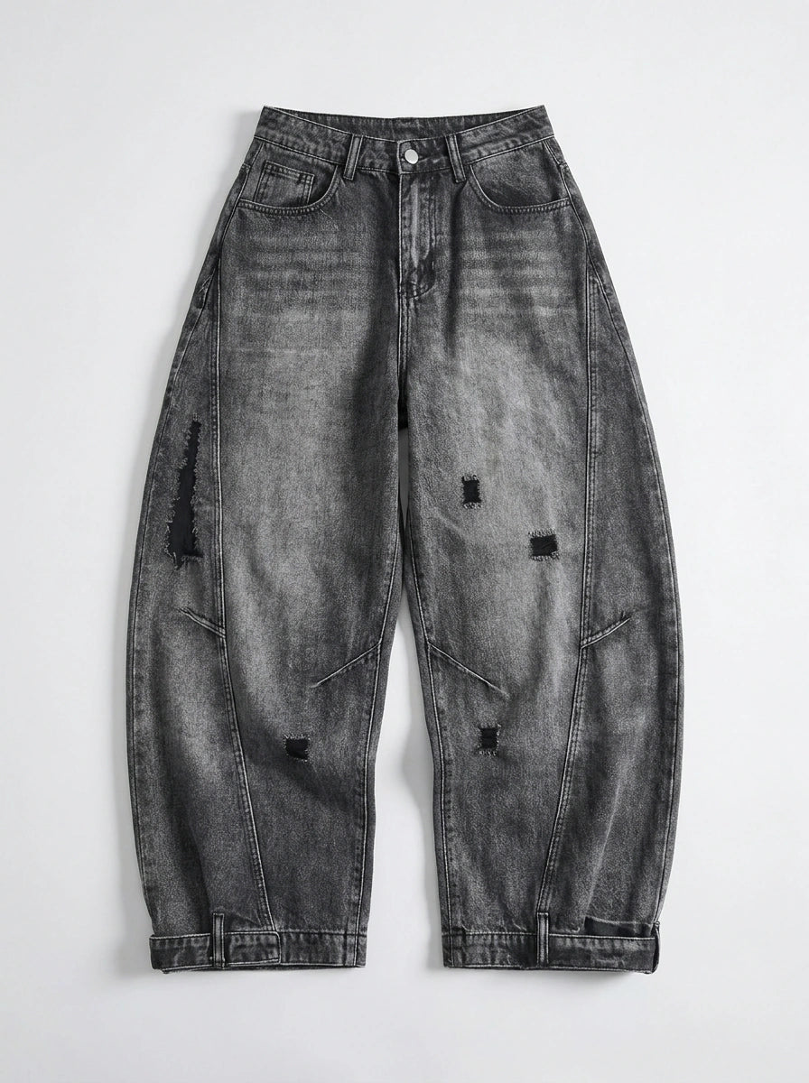 Riot Vintage Cargo Wide Leg Denim Jeans in Dark Grey