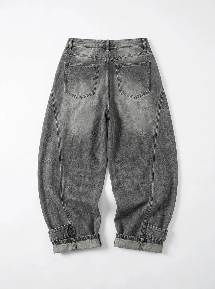 Riot Vintage Cargo Wide Leg Denim Jeans in Dark Grey