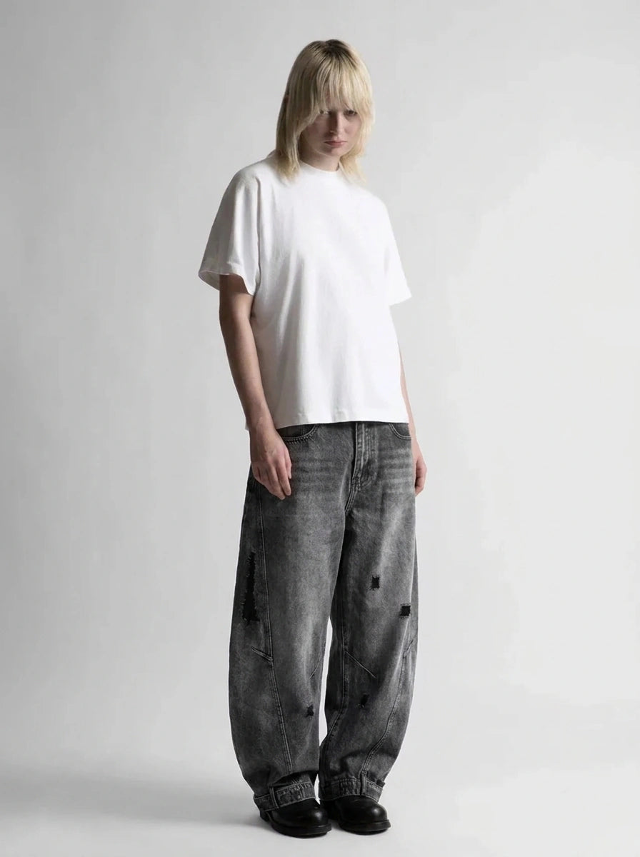 Riot Vintage Cargo Wide Leg Denim Jeans in Dark Grey