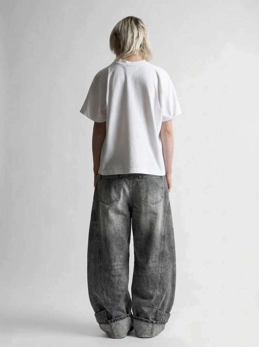 Riot Vintage Cargo Wide Leg Denim Jeans in Dark Grey