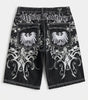 Riot Heraldic Eagle Embroidered Baggy Denim Jorts in Black