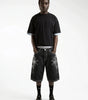 Riot Heraldic Eagle Embroidered Baggy Denim Jorts in Black