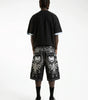 Riot Heraldic Eagle Embroidered Baggy Denim Jorts in Black