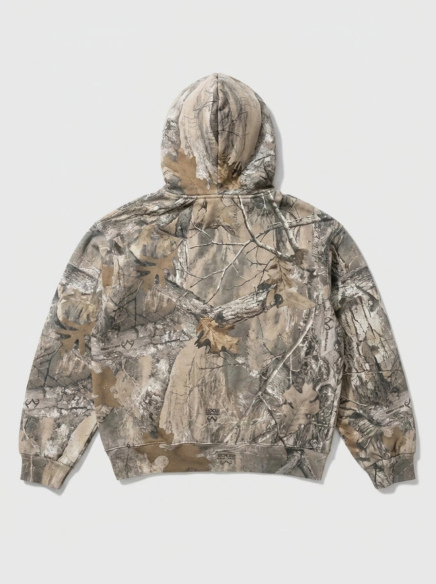 Riot Retro Camo Zip-Up Oversized Hoodie in Forest Camo