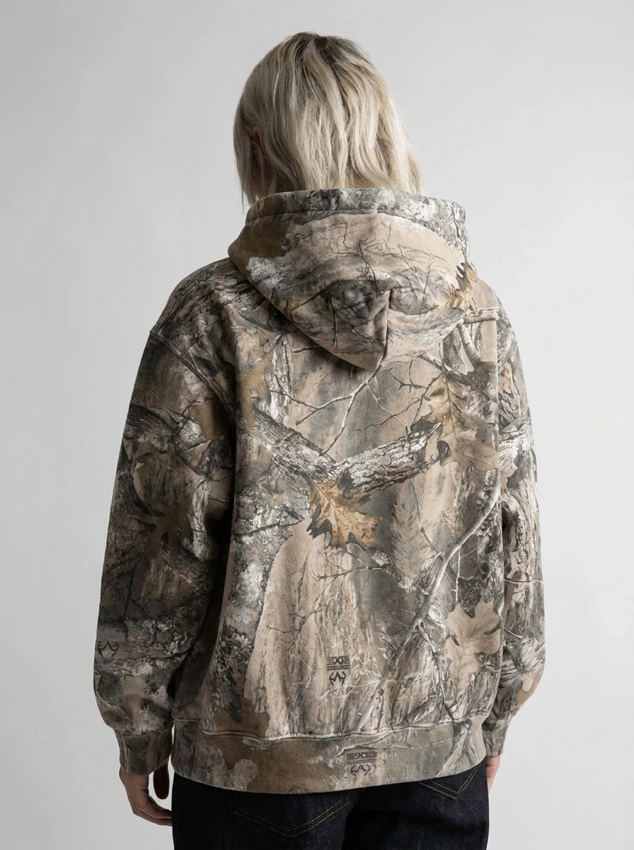 Riot Retro Camo Zip-Up Oversized Hoodie in Forest Camo