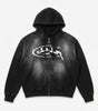 Riot Dark Graphic Zip-Up Oversized Hoodie in Black