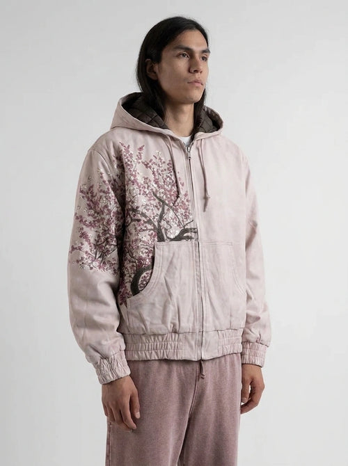 Cherry Blossom Zip-Up Oversized Hoodie in Cream