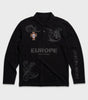 Retro Heraldic Embroidery Long Sleeve Polo Shirt in Black