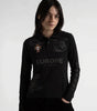 Retro Heraldic Embroidery Long Sleeve Polo Shirt in Black
