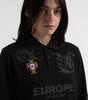 Retro Heraldic Embroidery Long Sleeve Polo Shirt in Black