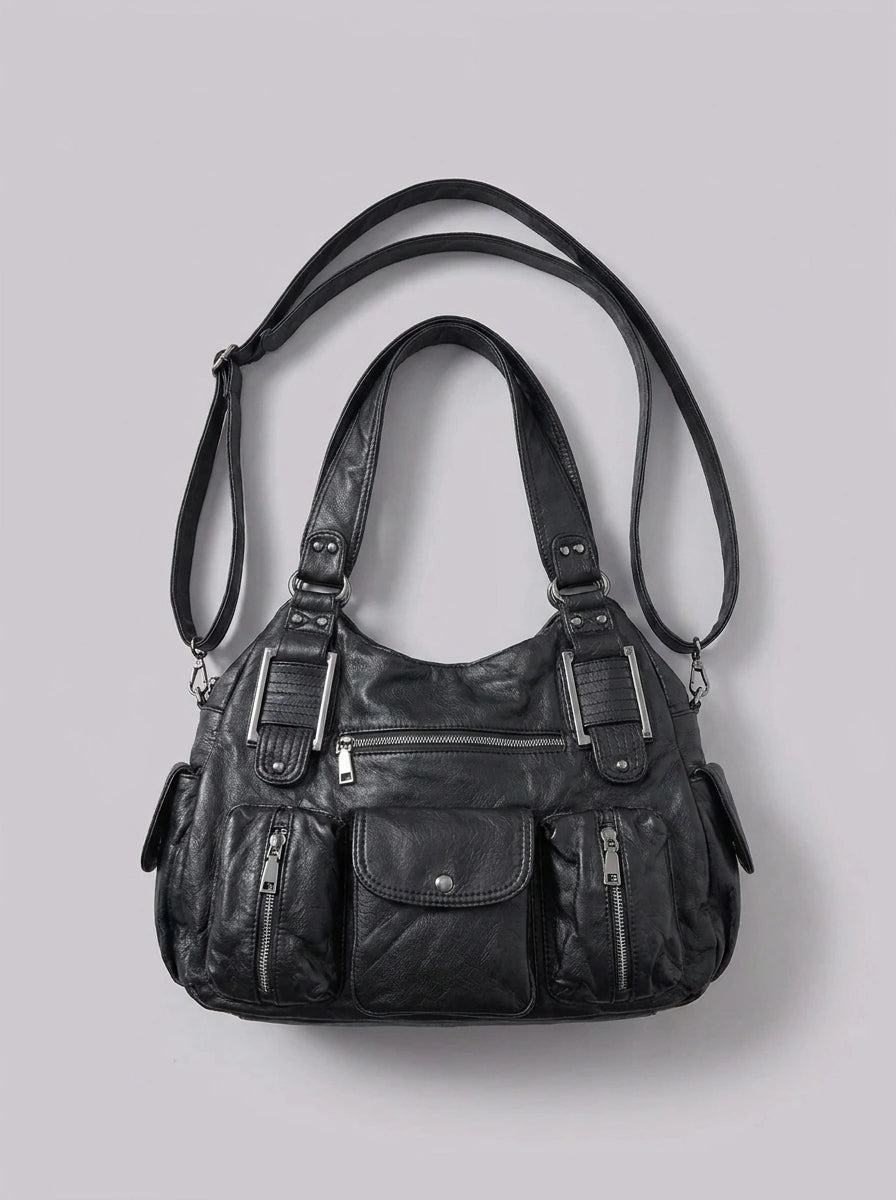 Riot Multi-Pocket Motorcycle Shoulder Bag in Black
