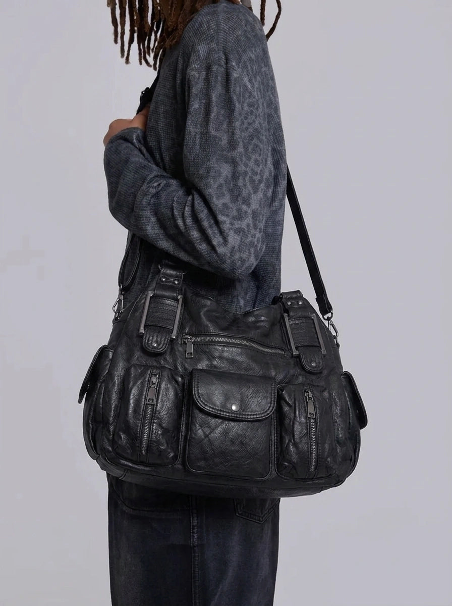 Riot Multi-Pocket Motorcycle Shoulder Bag in Black