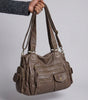 Vintage Washed Leather Multi-Pocket Shoulder Bag