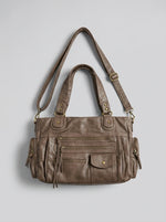 Vintage Washed Leather Multi-Pocket Shoulder Bag
