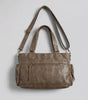 Vintage Washed Leather Multi-Pocket Shoulder Bag