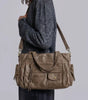 Vintage Washed Leather Multi-Pocket Shoulder Bag