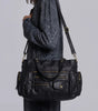 Vintage Washed Leather Multi-Pocket Shoulder Bag