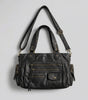 Vintage Washed Leather Multi-Pocket Shoulder Bag