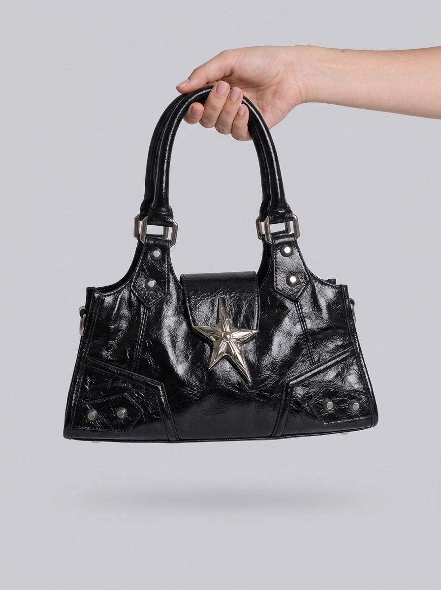 Riot Gothic Star Studded Mini Shoulder Bag in Black