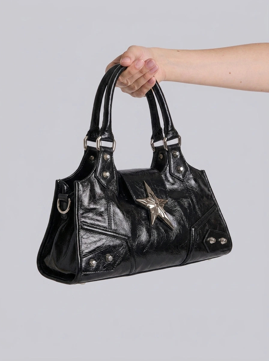Riot Gothic Star Studded Mini Shoulder Bag in Black