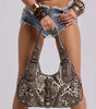 Leopard Print Multi-Pocket Hobo Shoulder Bag in Beige