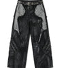 Riot Patchwork Contrast Raw Edge Wide Leg Jeans in Washed Black
