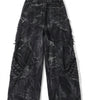 Riot Patchwork Contrast Raw Edge Wide Leg Jeans in Washed Black