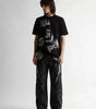 Riot Patchwork Contrast Raw Edge Wide Leg Jeans in Washed Black