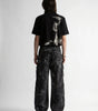 Riot Patchwork Contrast Raw Edge Wide Leg Jeans in Washed Black