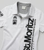 Houndstooth Badge Print Slim Crop Polo Tee in White